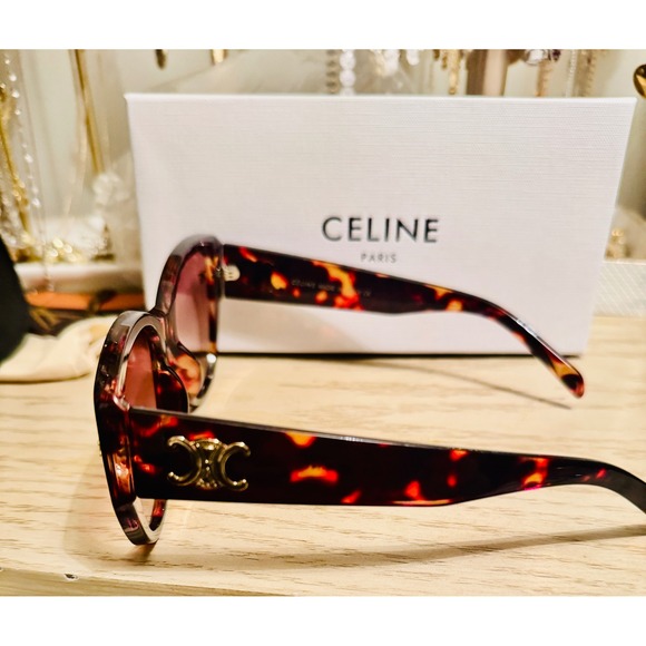 Celine Tortoise Cat Eye Sunglasses Brown Gradient Lens Designer Eyewear - Picture 4 of 15